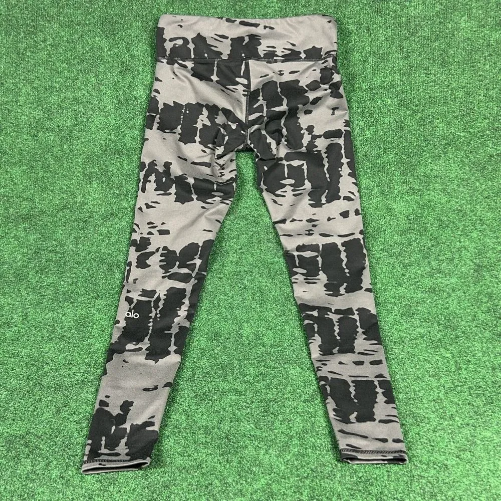 Alo Womens XS Air Brush Tie Dye Full Length Leggings Black‎ Gray